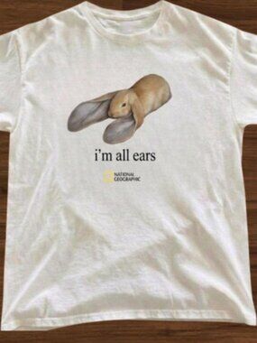 White National Geographic Bunny Graphic T Shirt